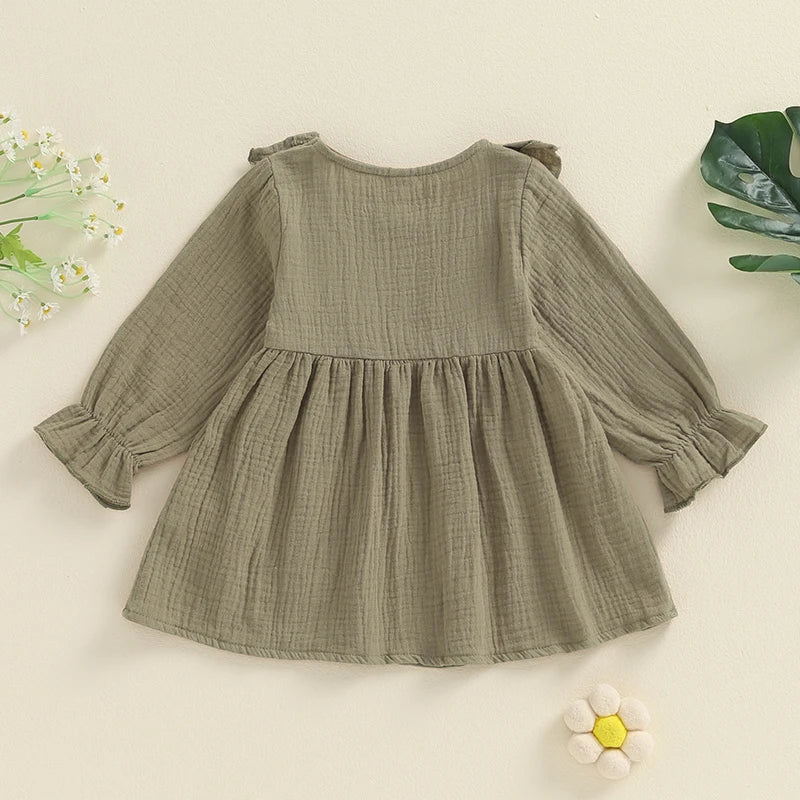 Girls Ruffle Shoulder Button Dress