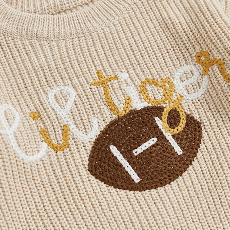 Lil Tiger Embroidered Football Knit Sweater, Unisex