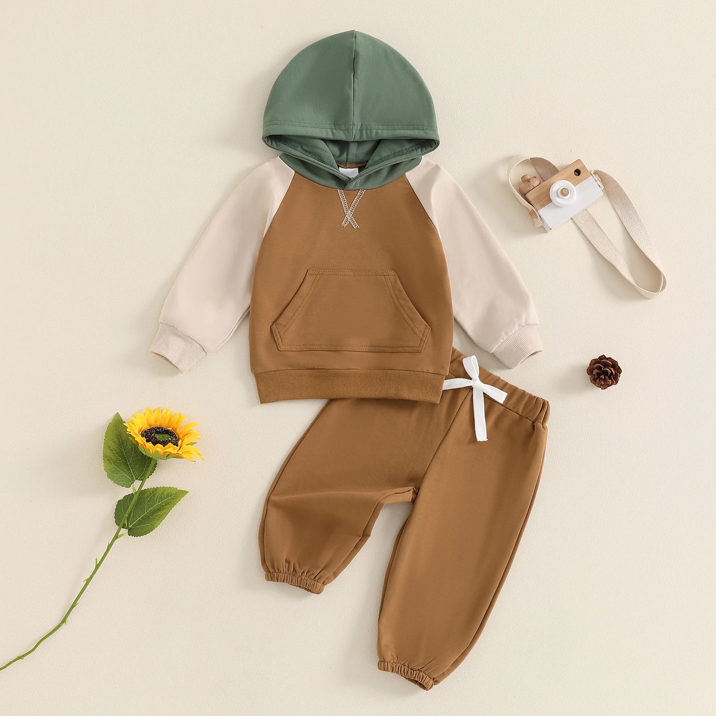 Boys Fall Color Contrast Hoodie Pant Set