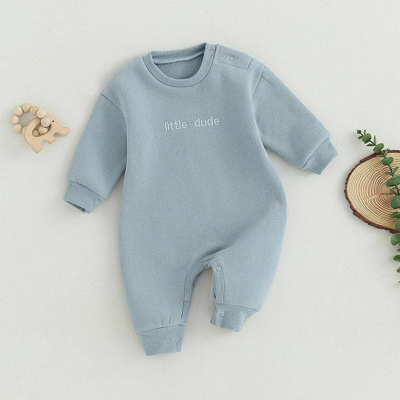 Boys Warm Embroidered Little Dude Romper