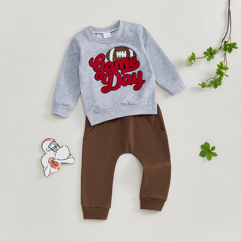 Boys Game Day Football Embroidered Sweatshirt Pant Set