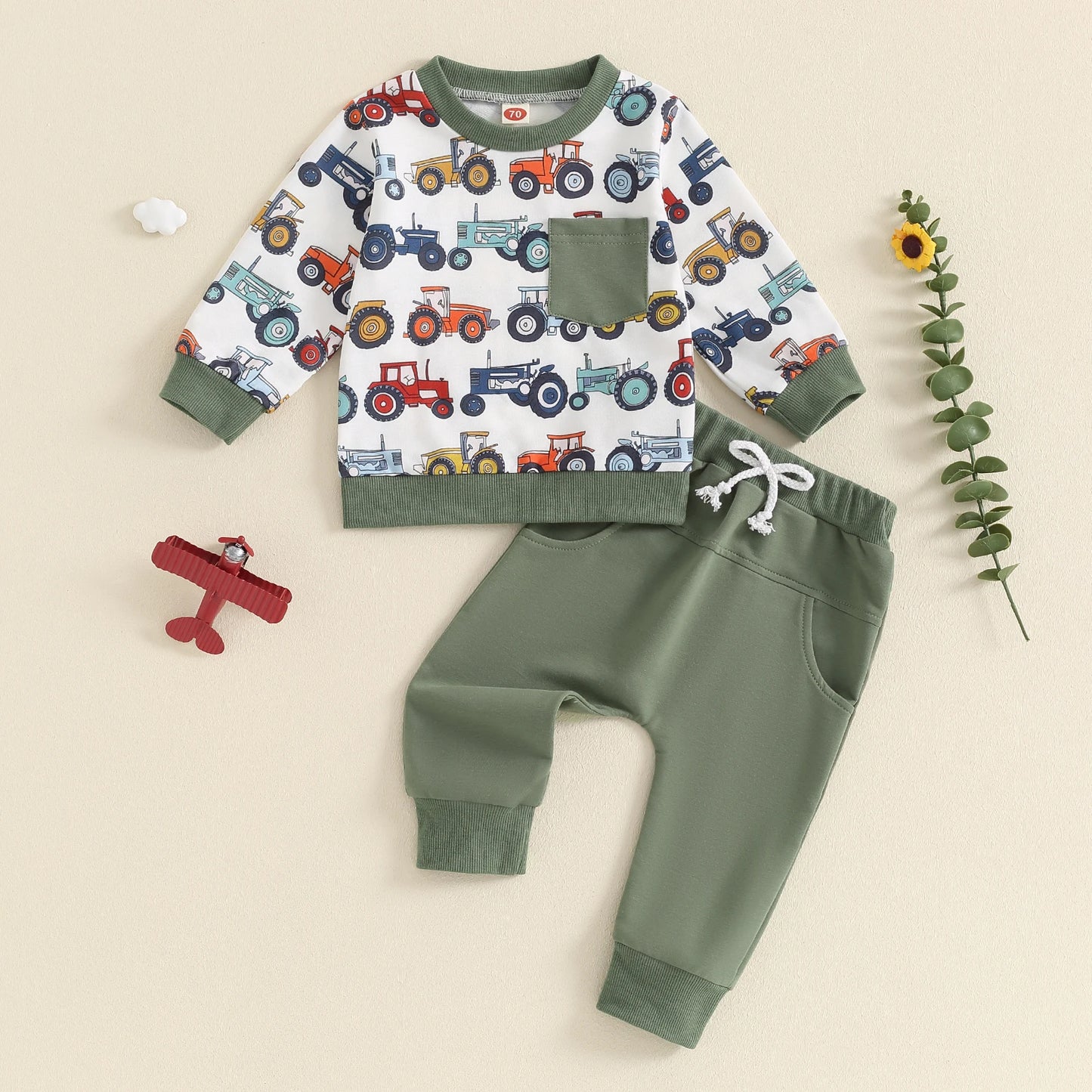 Boys Farm Tractors Pocket Sweatshirt Pant Set