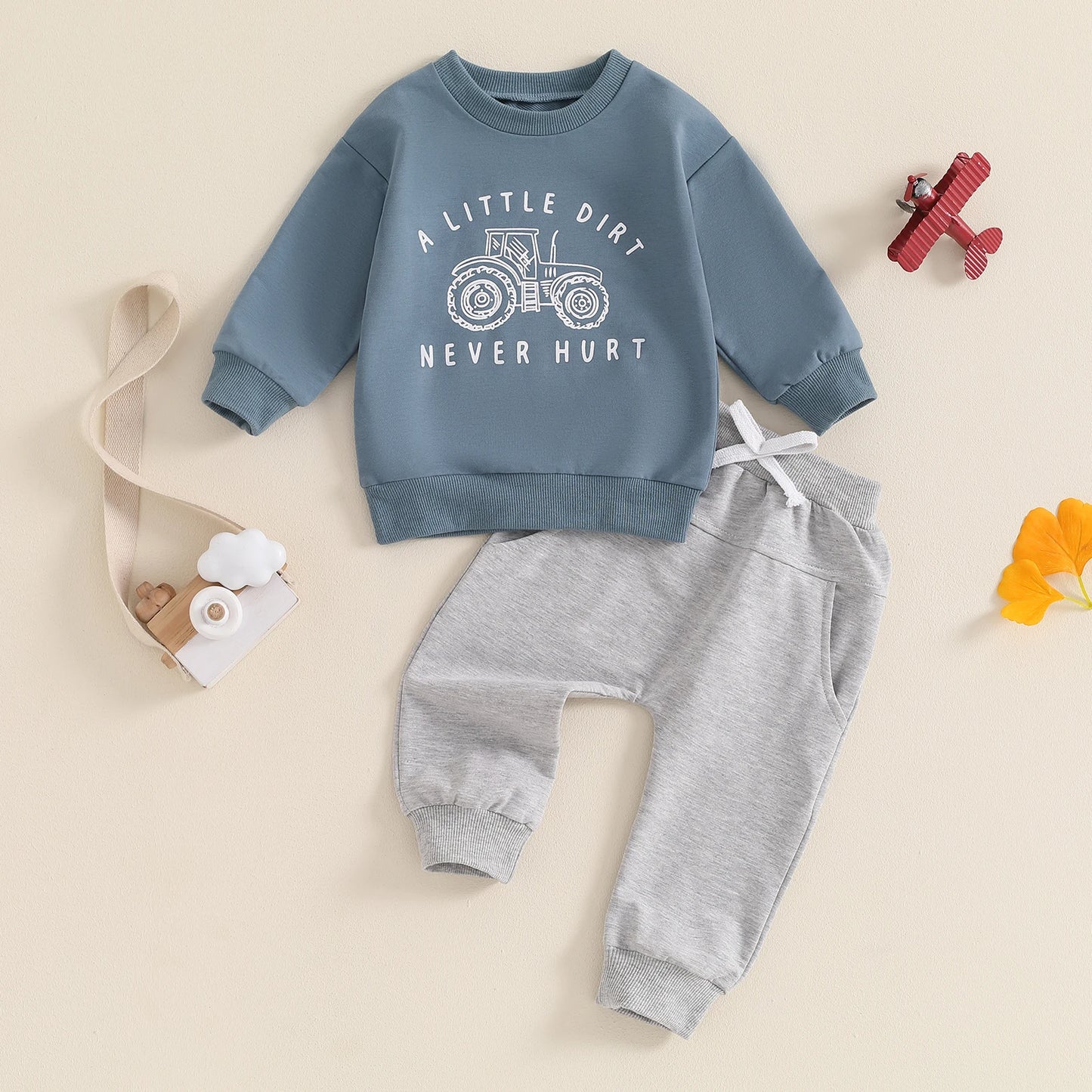 Boys Dirt Never Hurt Tractor Sweatshirt Pant Set