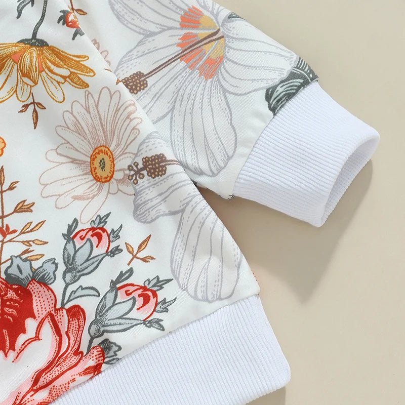 Girls Autumn Floral Print Sweatshirt Pant Set