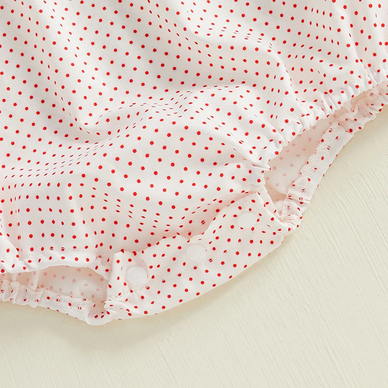 Girls Embroidered Heart Polka Dot Bubble, White
