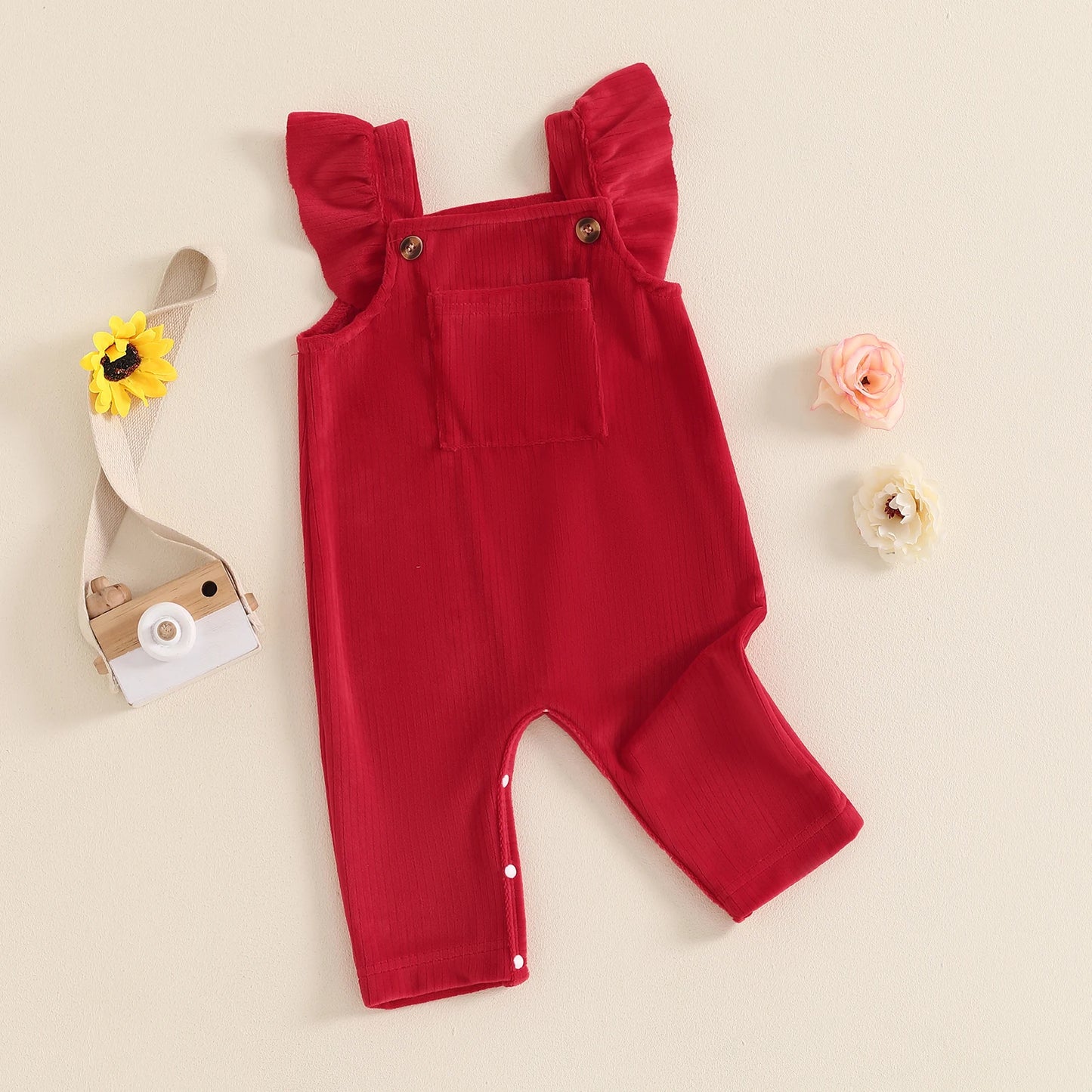 Girls Corduroy Ruffle Overalls Romper