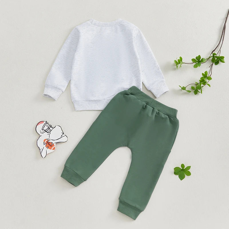 Boys Game Day Football Embroidered Sweatshirt Pant Set