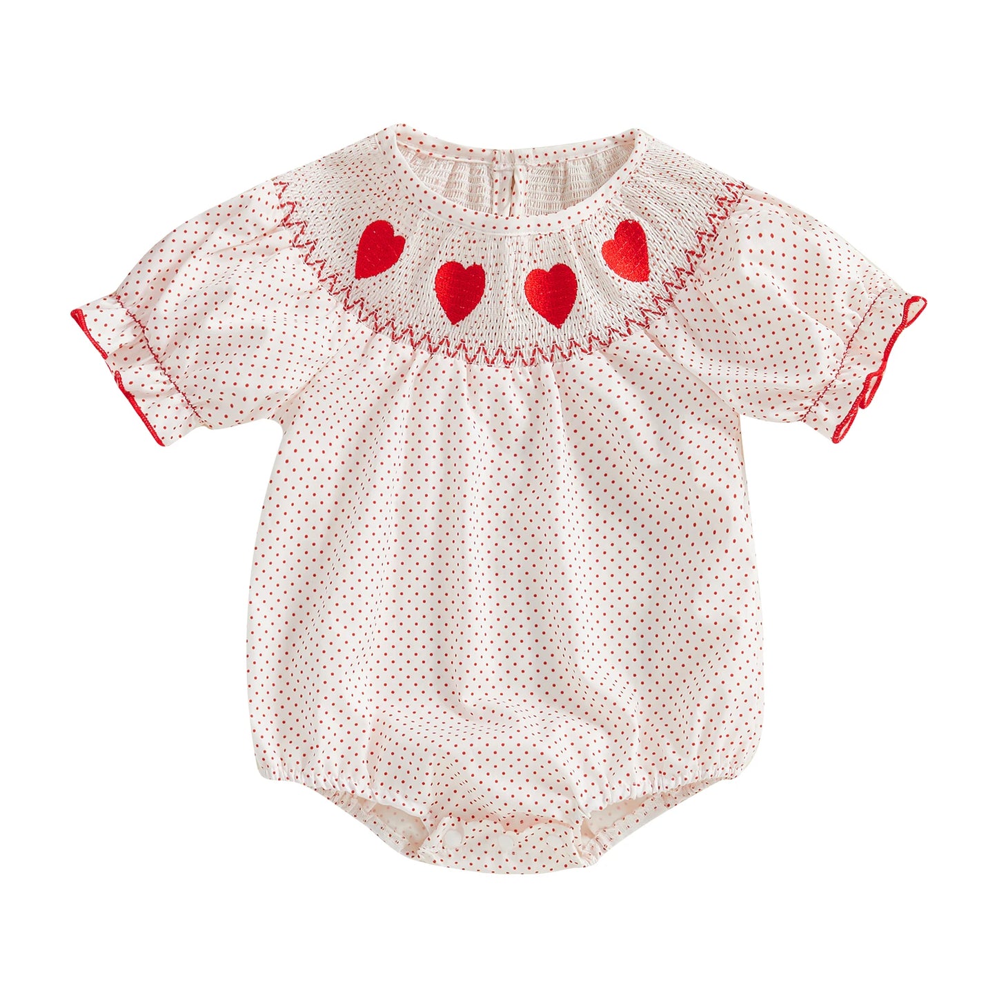 Girls Embroidered Heart Polka Dot Bubble, White
