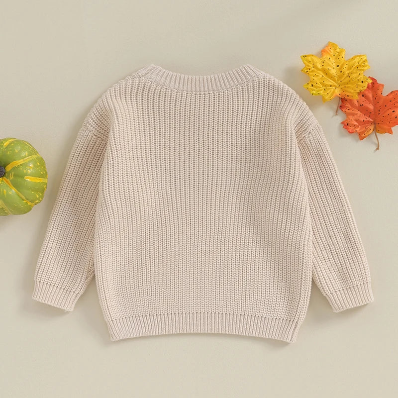 Solid Embroidered Pumpkin Script Knit Sweater, Unisex