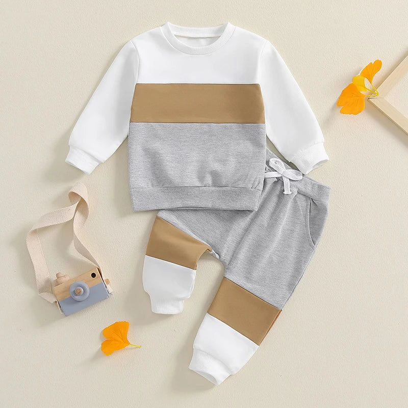 Boys Contrast Color Block Sweatshirt Pant Set