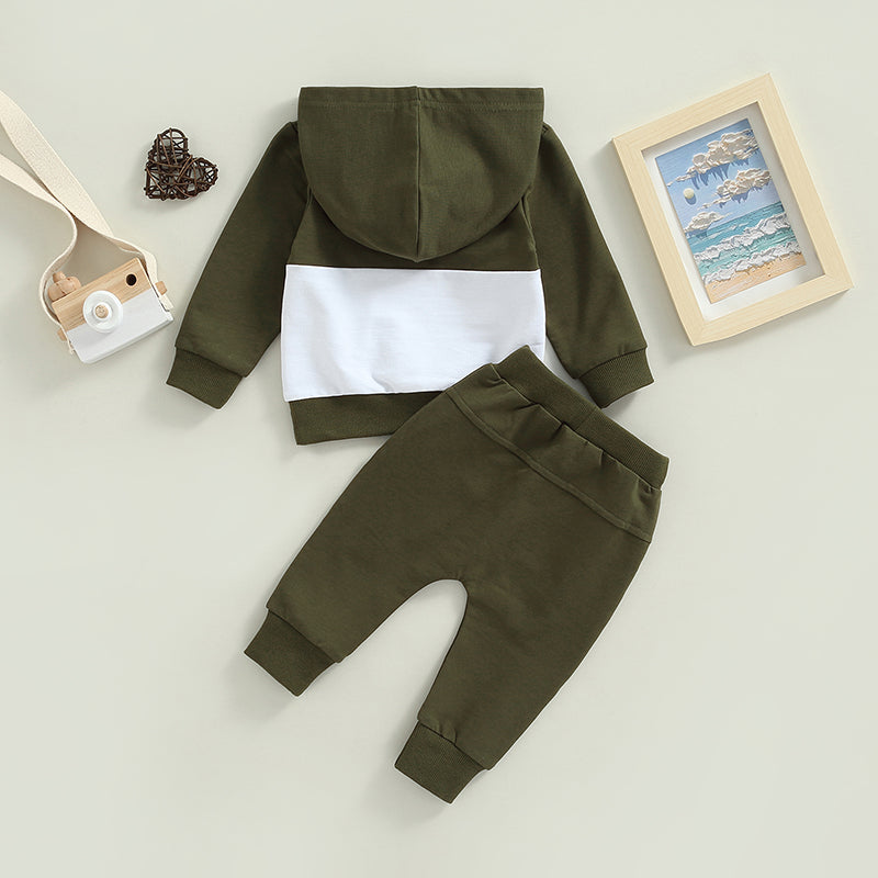 Boys Color Patchwork Hoodie Pant Set