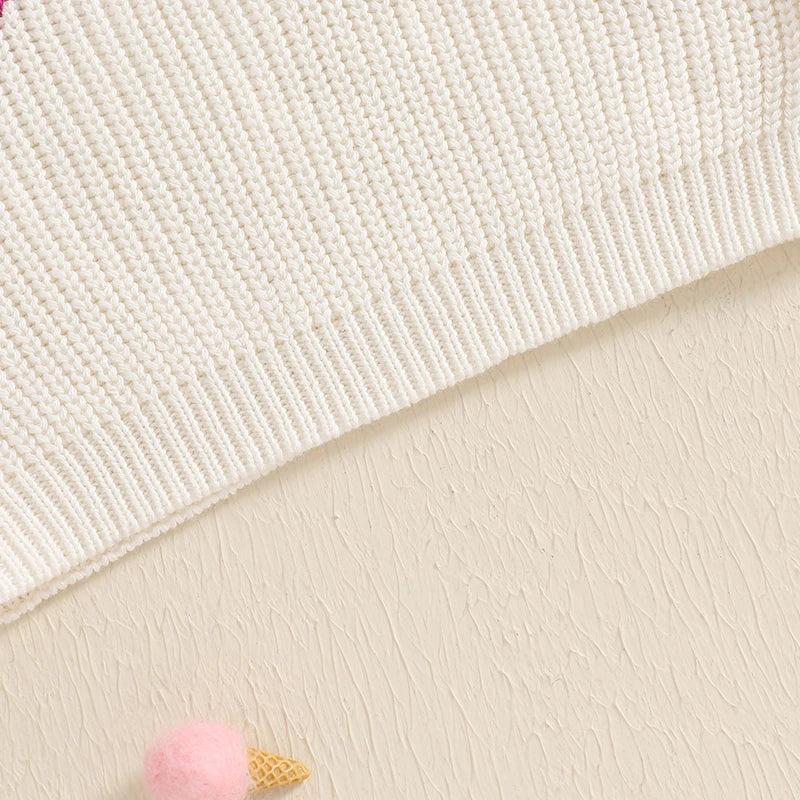 Girls Embroidered Love Script Knit Sweater