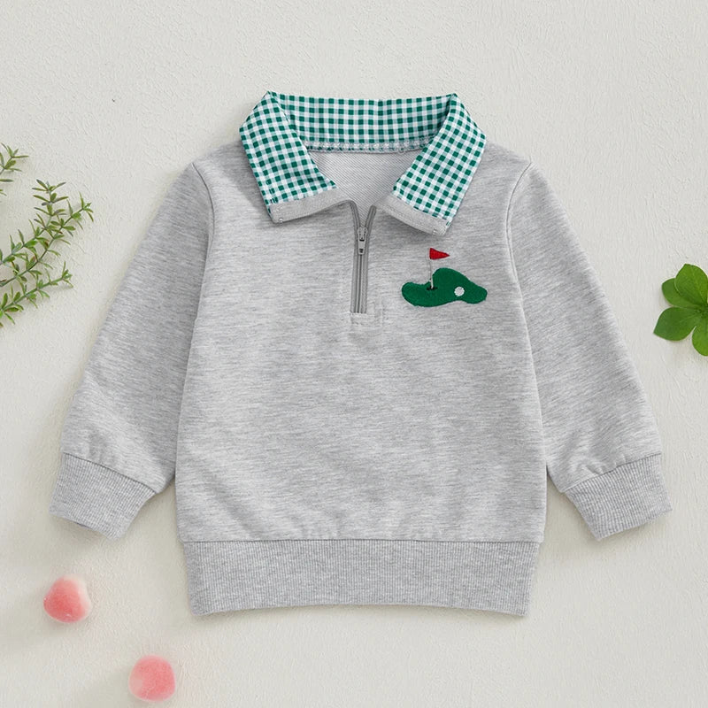 Plaid Collar Embroidered Golf Quarter Zip Jacket, Unisex