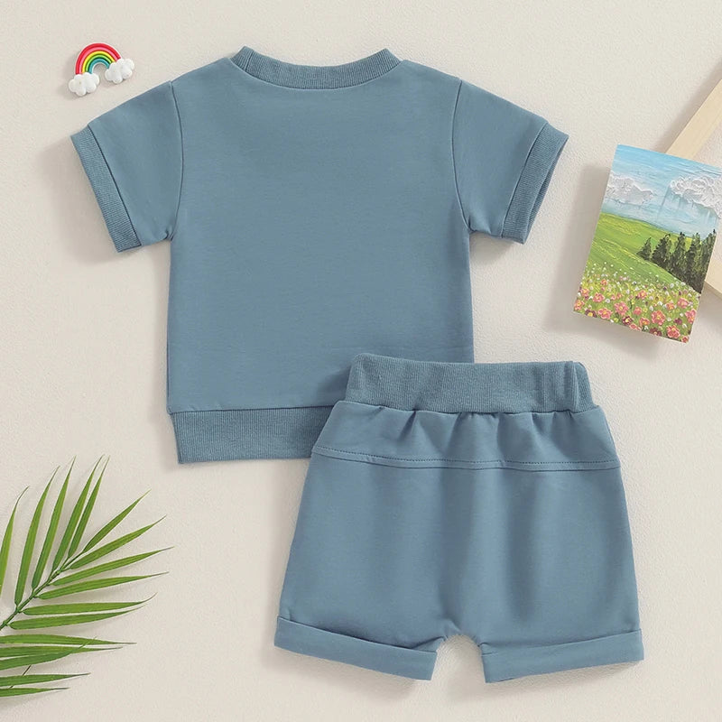 Solid Color T-Shirt & Shorts Set, Unisex