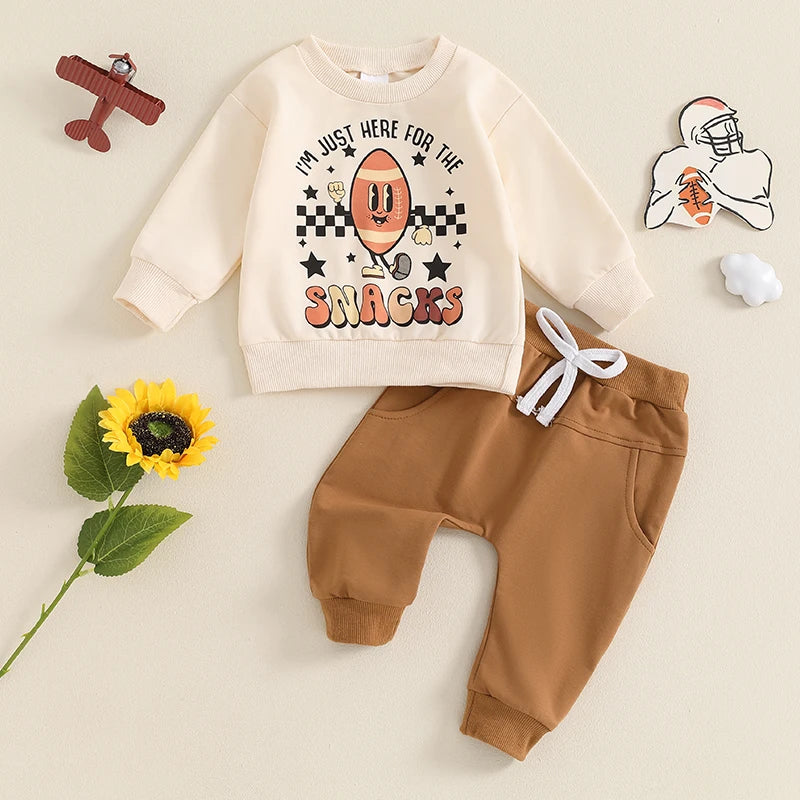 Football Snacks Print Sweatshirt & Pant Set, Unisex