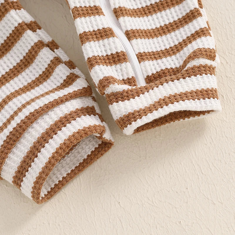 Striped Waffle Knit Zip Pajamas