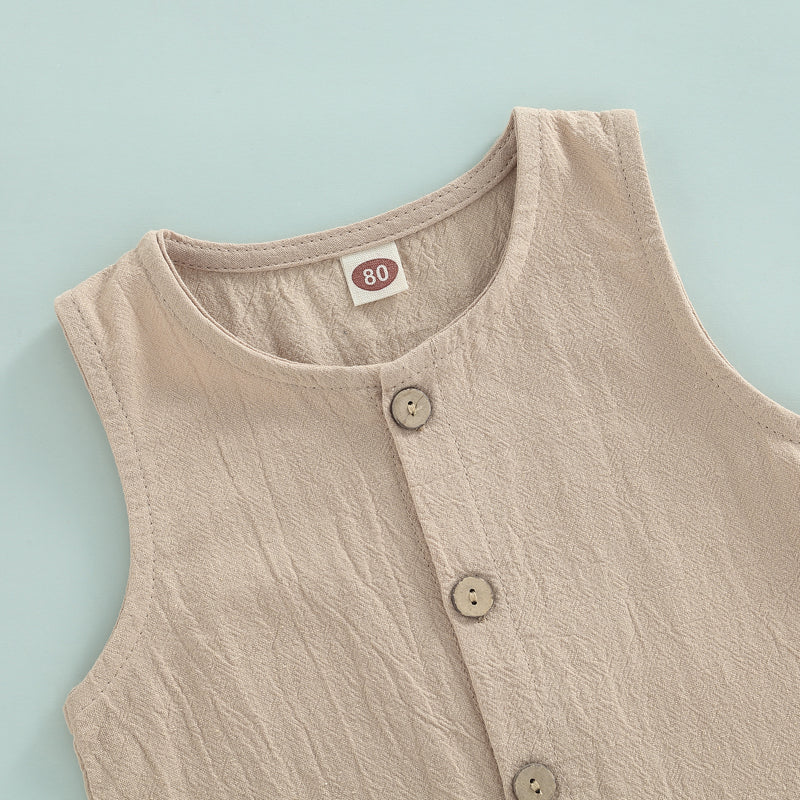 Sleeveless Pocket Button Romper, Unisex