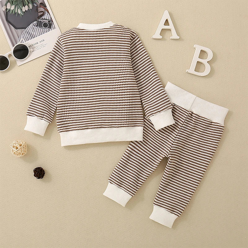 Boys Striped Waffle Knit Top Pant Set