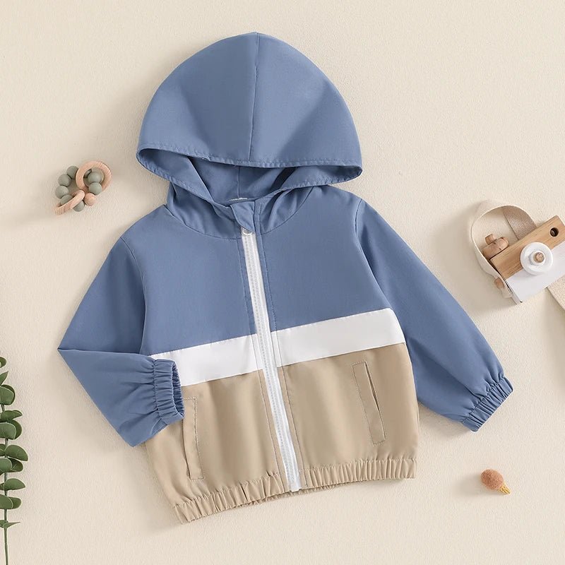 Boys Patchwork Hooded Zip Jacket