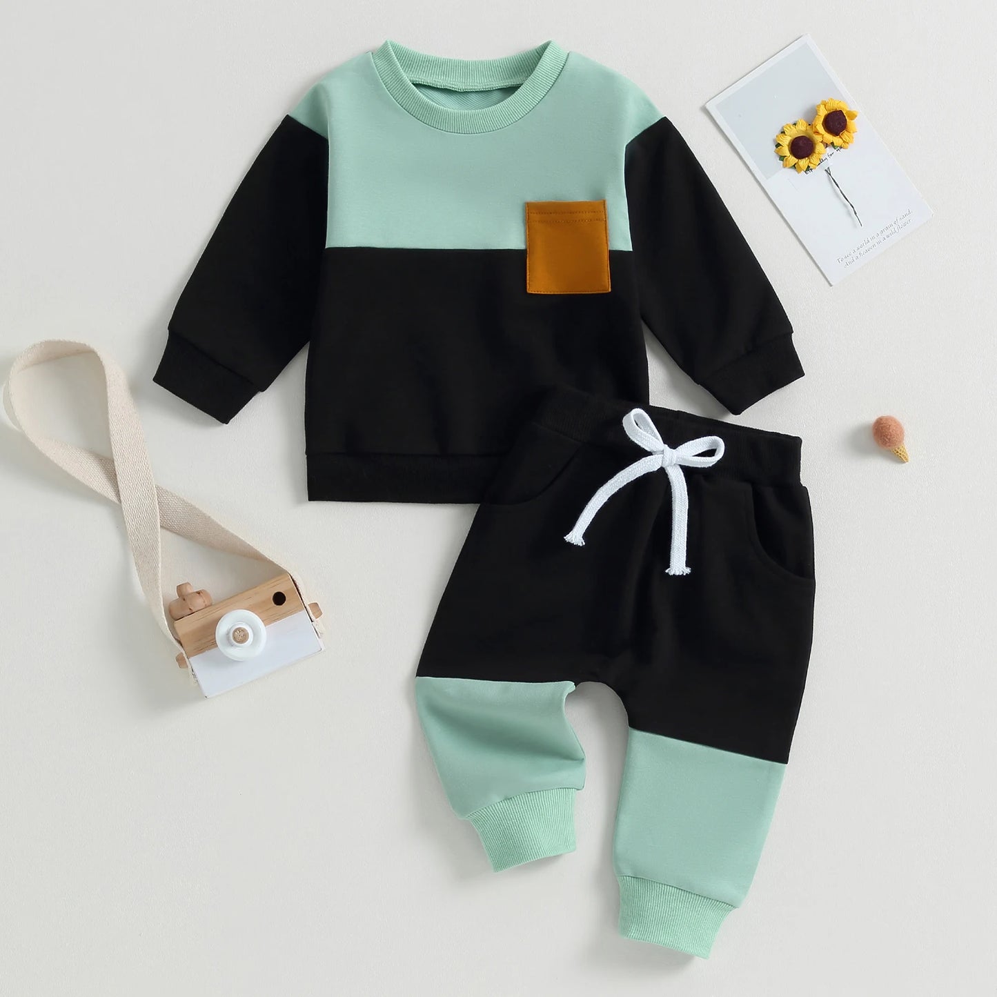 Boys Color Block Sweatshirt Set