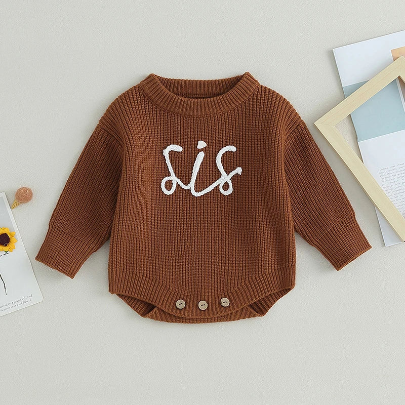 Girls Sis Knit Sweater Button Onesie