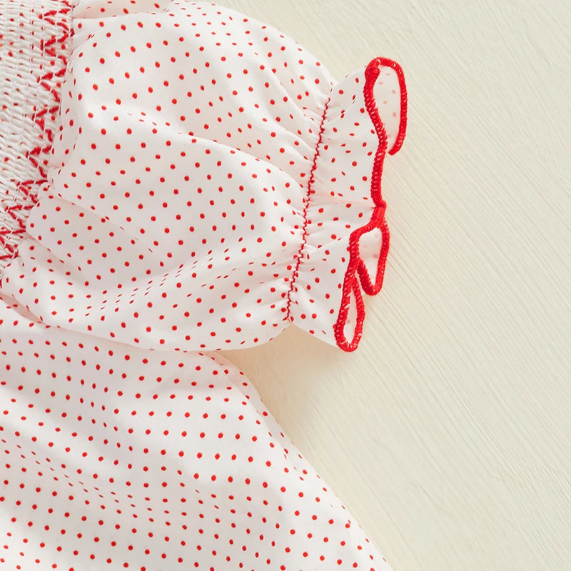 Girls Embroidered Heart Polka Dot Bubble, White