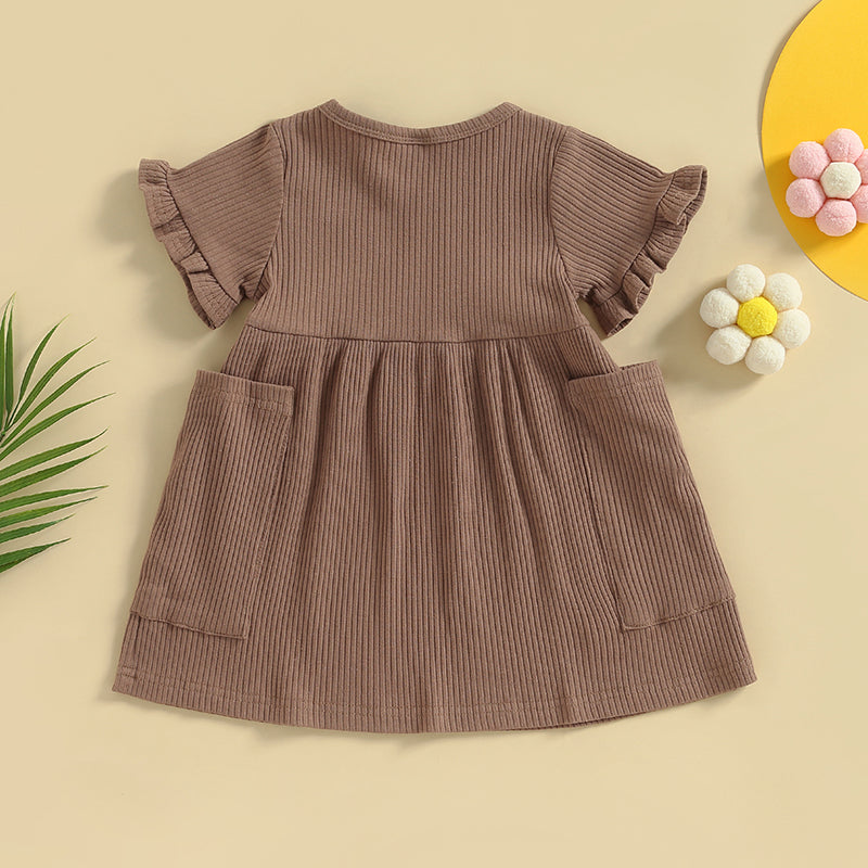 Girls Ribbed Ruffle Pocket Dress