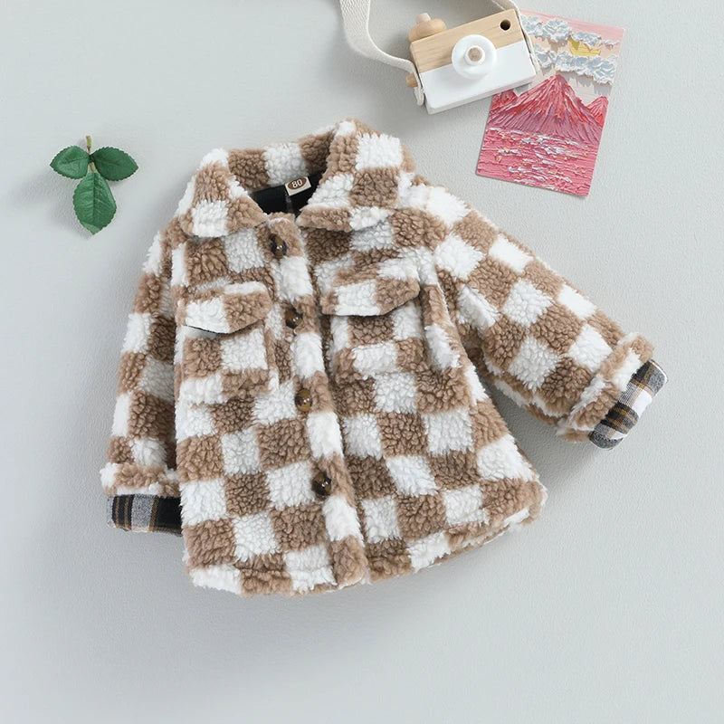 Girls Checkered Plaid Fleece Coat
