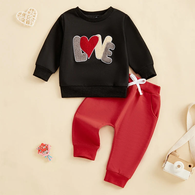 Boys Embroidered Love Sweatshirt Pant Set