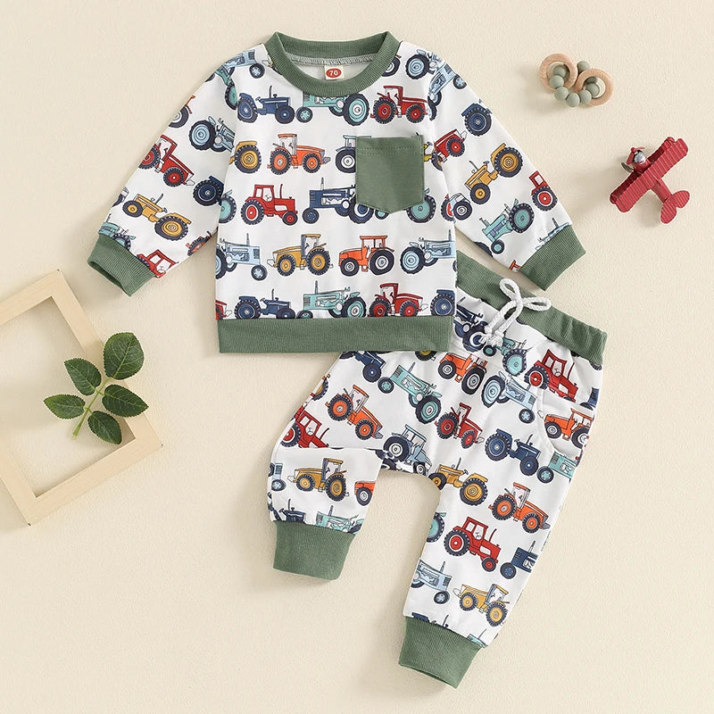Boys Farm Tractors Pocket Sweatshirt Pant Set