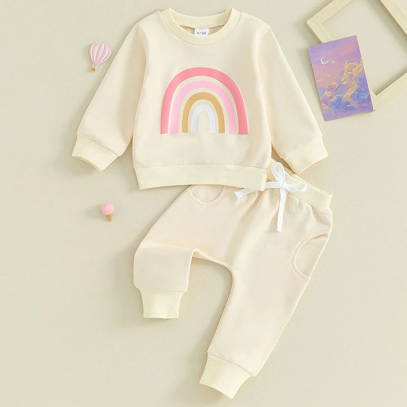 Girls Rainbow Sweatshirt Pant Set