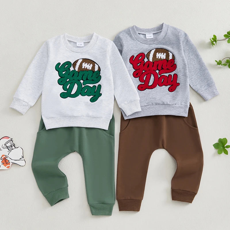 Boys Game Day Football Embroidered Sweatshirt Pant Set