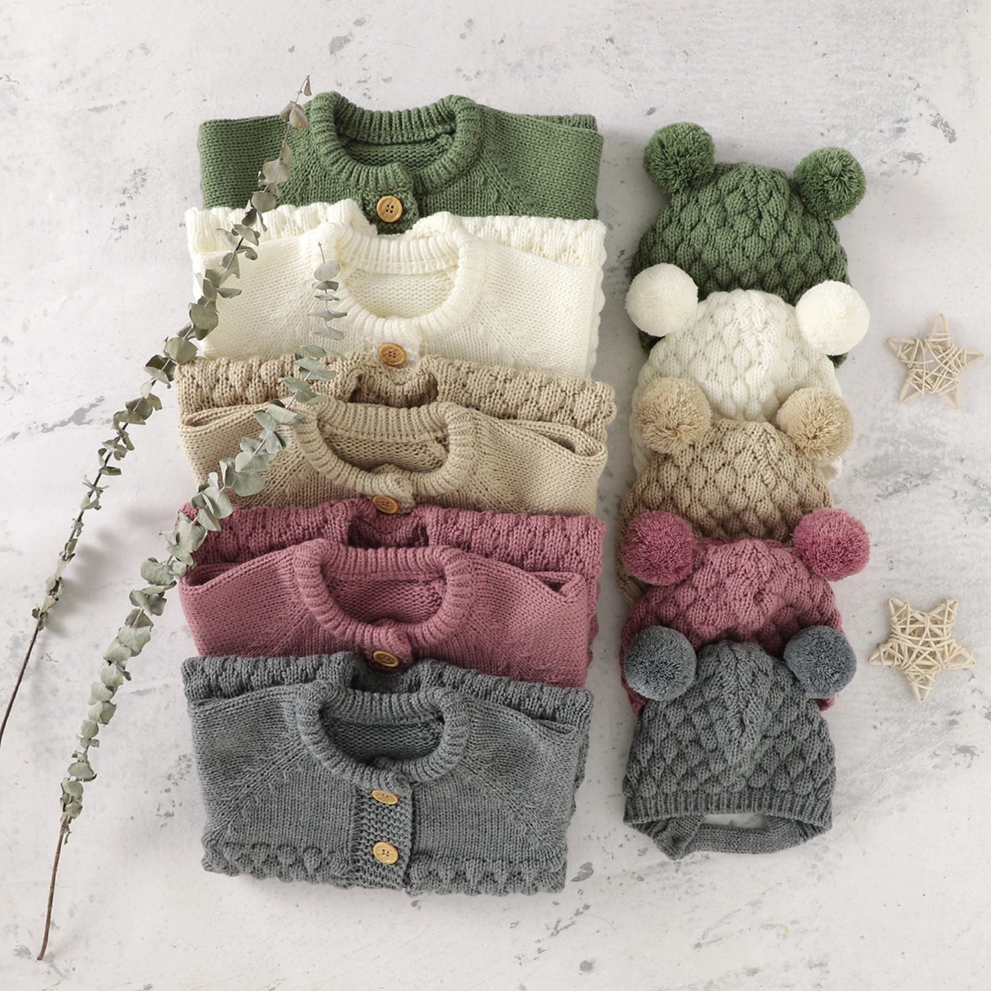 Girls Warm Knitted Romper Hat Set