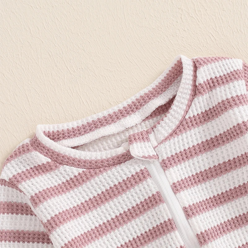 Striped Waffle Knit Zip Pajamas