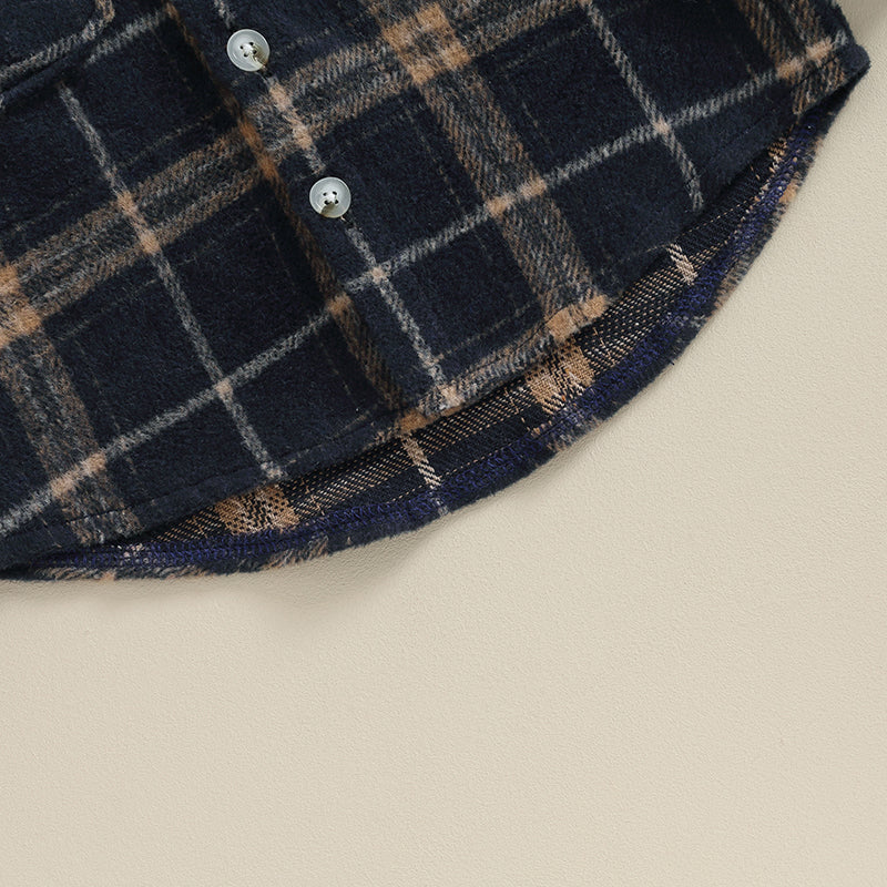 Boys Plaid Pocket Hoodie Jacket