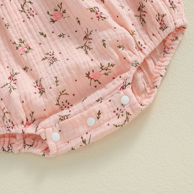 Girls Floral Print Flying Sleeve Romper