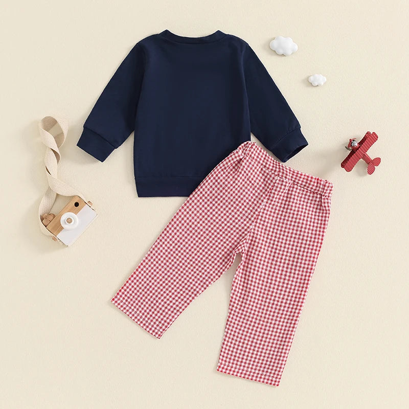 Boys Firetruck Embroidered Long Sleeve Outfit