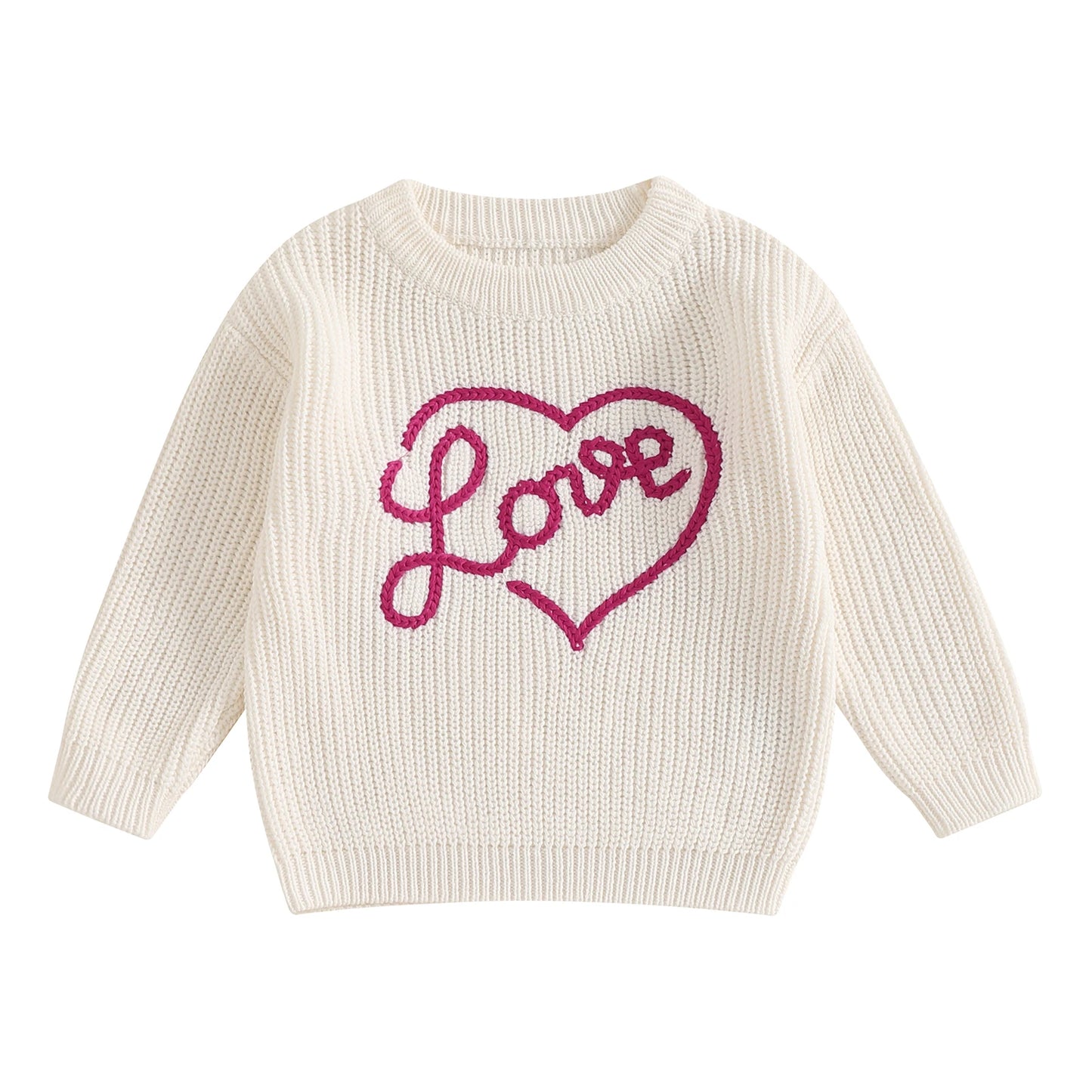 Girls Embroidered Love Script Knit Sweater