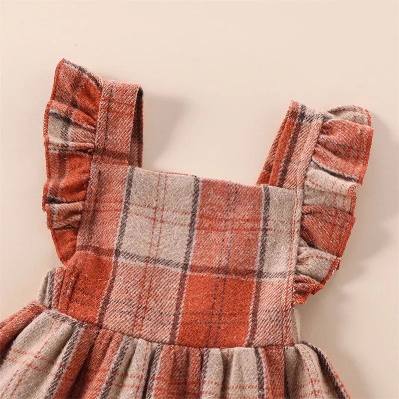 Girls Fall Plaid Ruffle Dress
