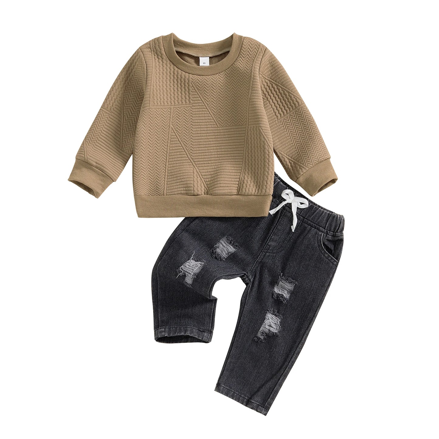 Boys Ripple Knit Sweatshirt Ripped Pant Set