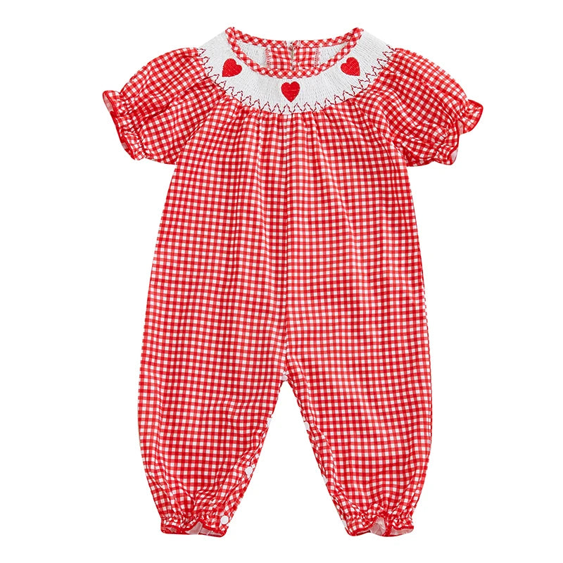 Girls Embroidered Heart Romper