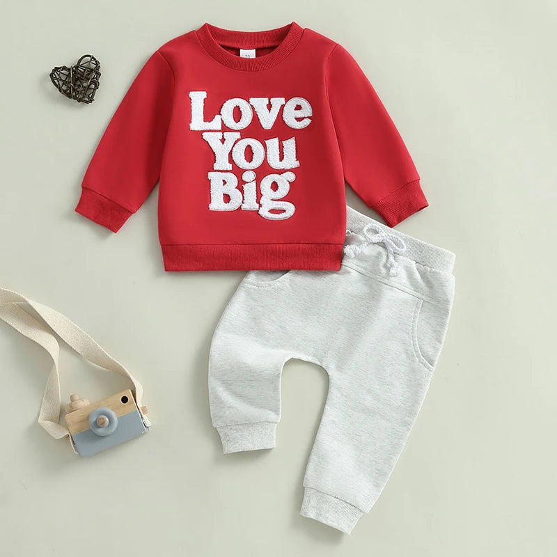 Embroidered Love You Big Sweatshirt Pant Set, Unisex