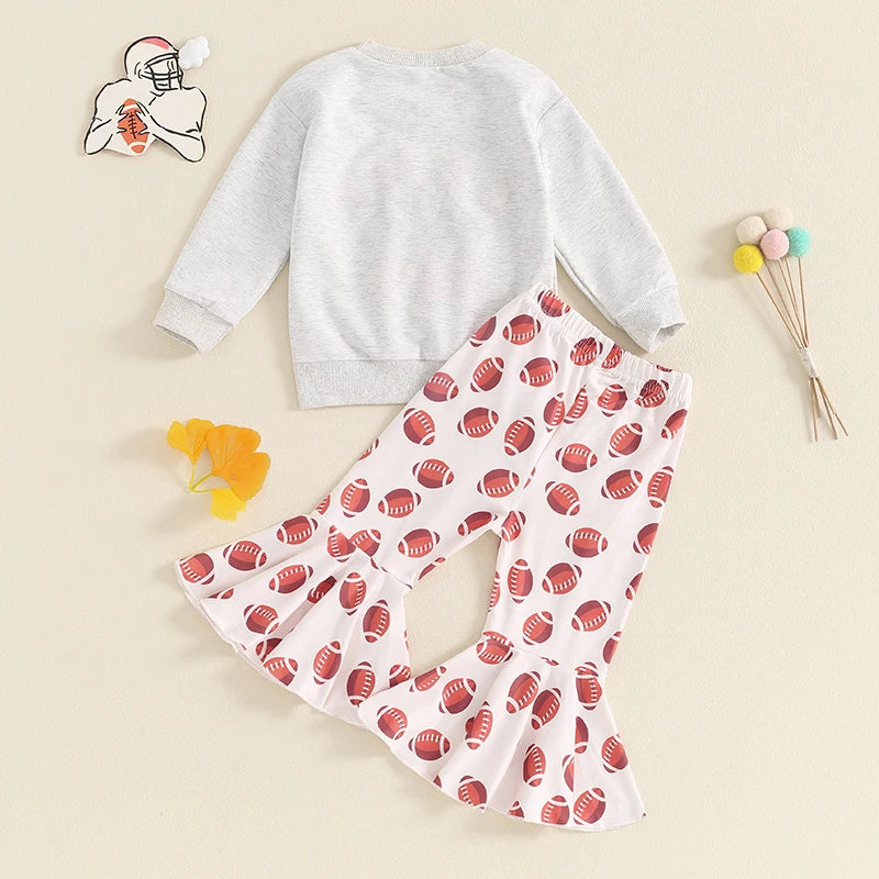 Girls Embroidered Football Top Flared Pants Set