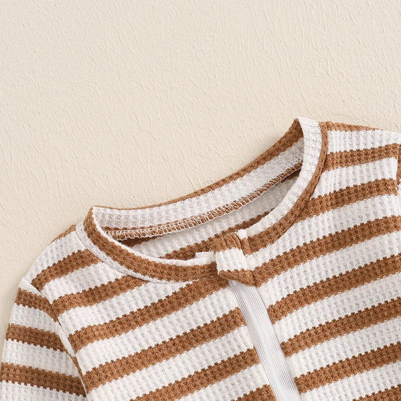 Striped Waffle Knit Zip Pajamas