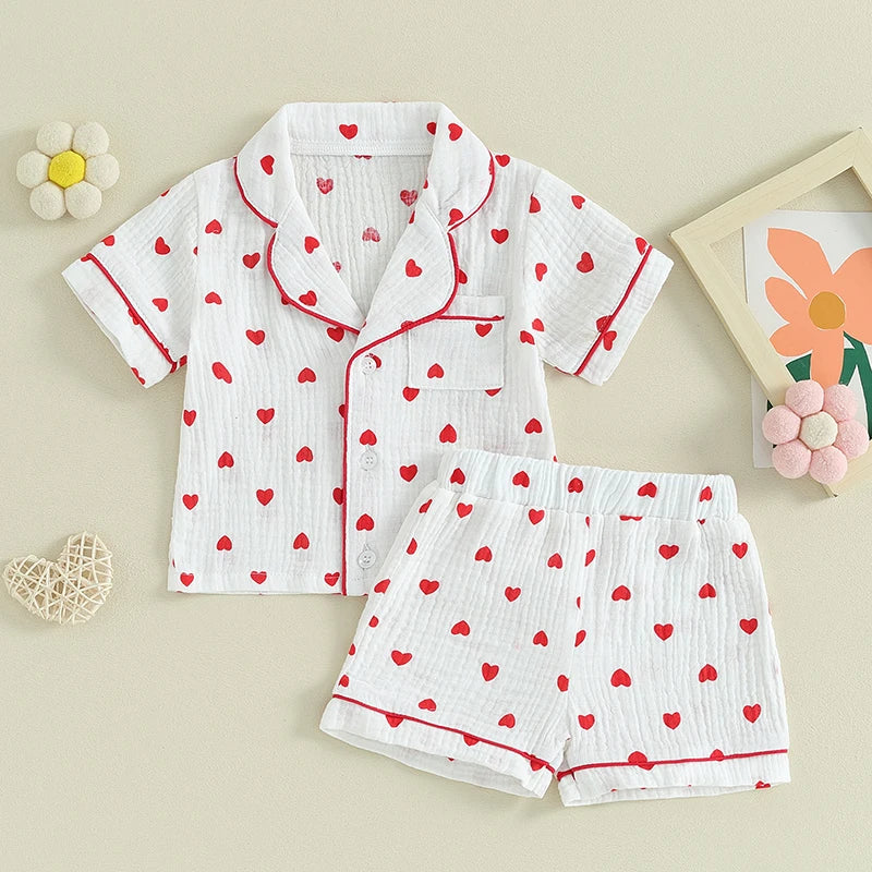 Girls Heart Print Pajama Set