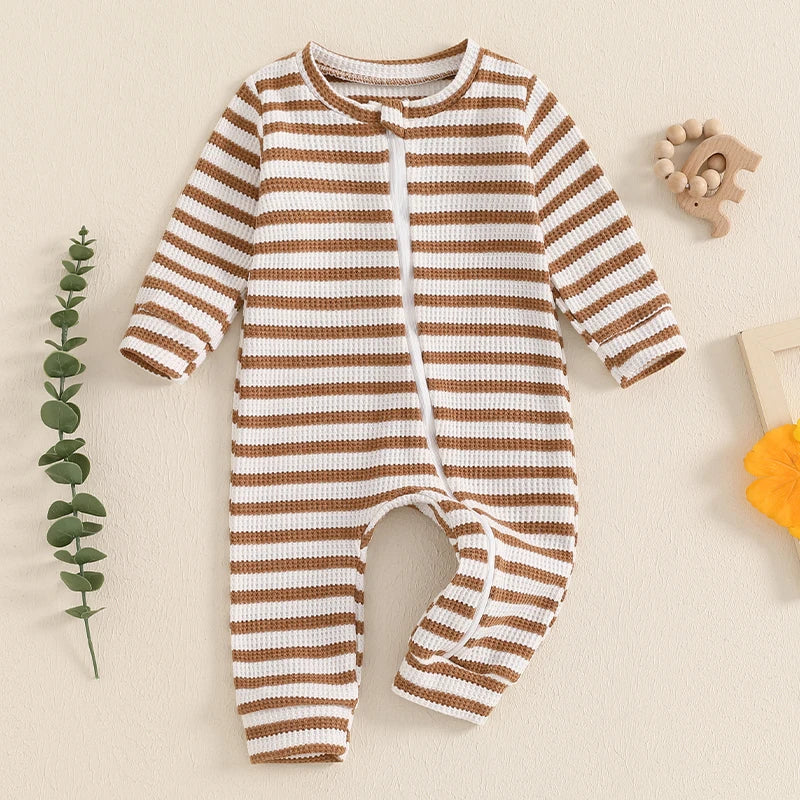 Striped Waffle Knit Zip Pajamas