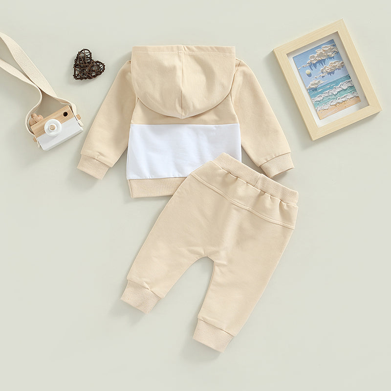 Boys Color Patchwork Hoodie Pant Set