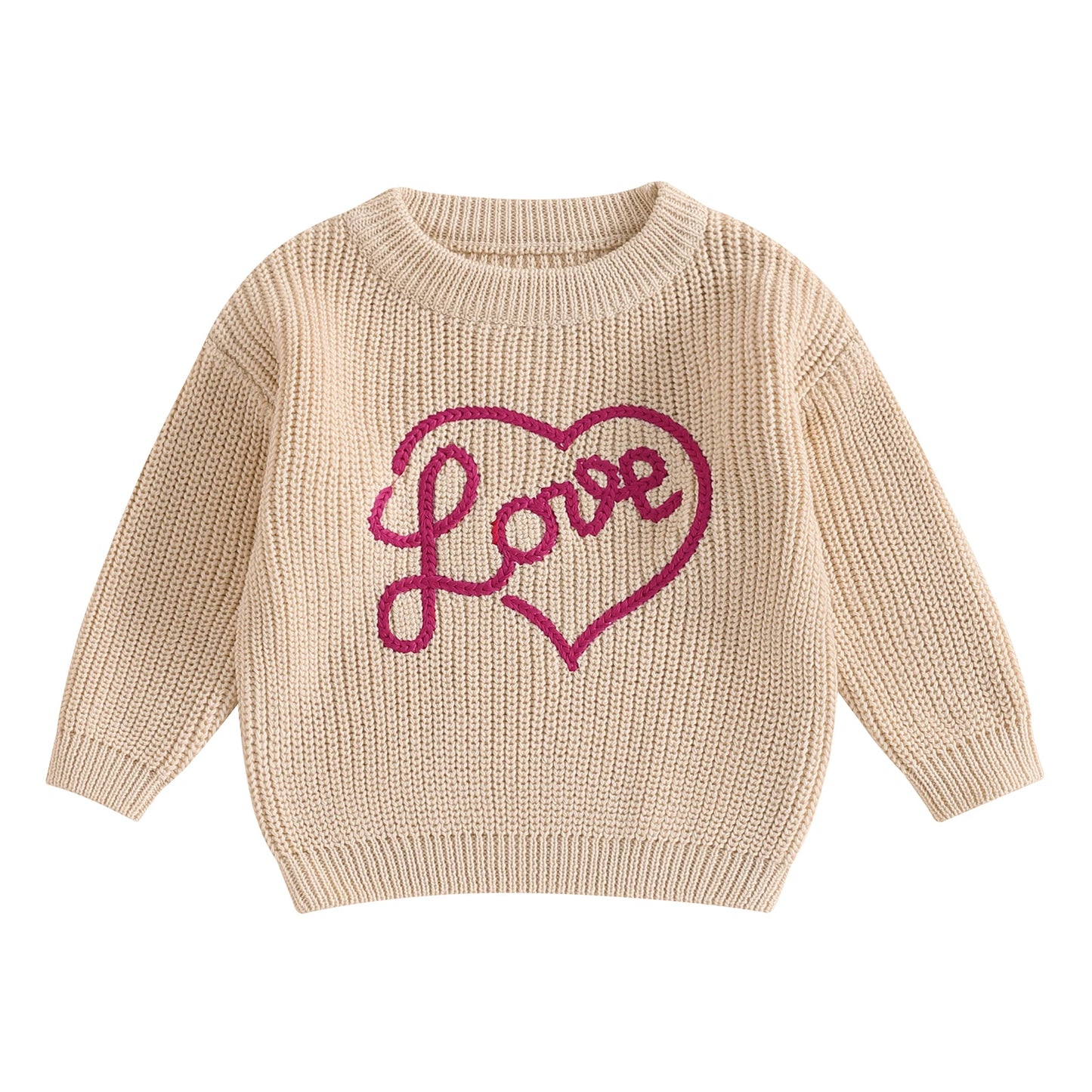 Girls Embroidered Love Script Knit Sweater