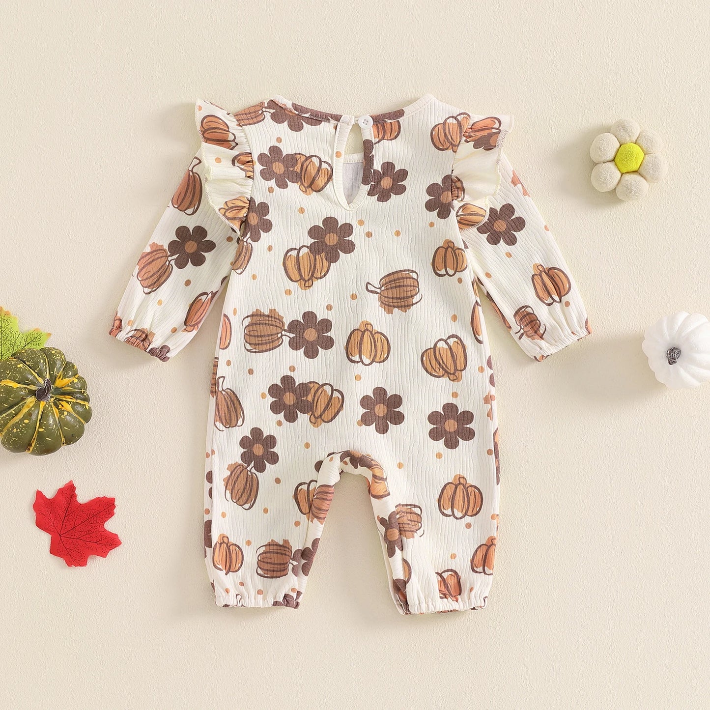 Girls Pumpkin Flower Ruffle Romper