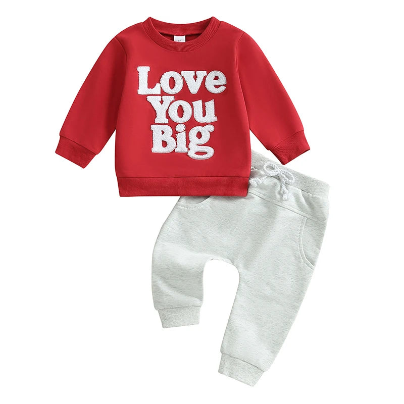 Embroidered Love You Big Sweatshirt Pant Set, Unisex